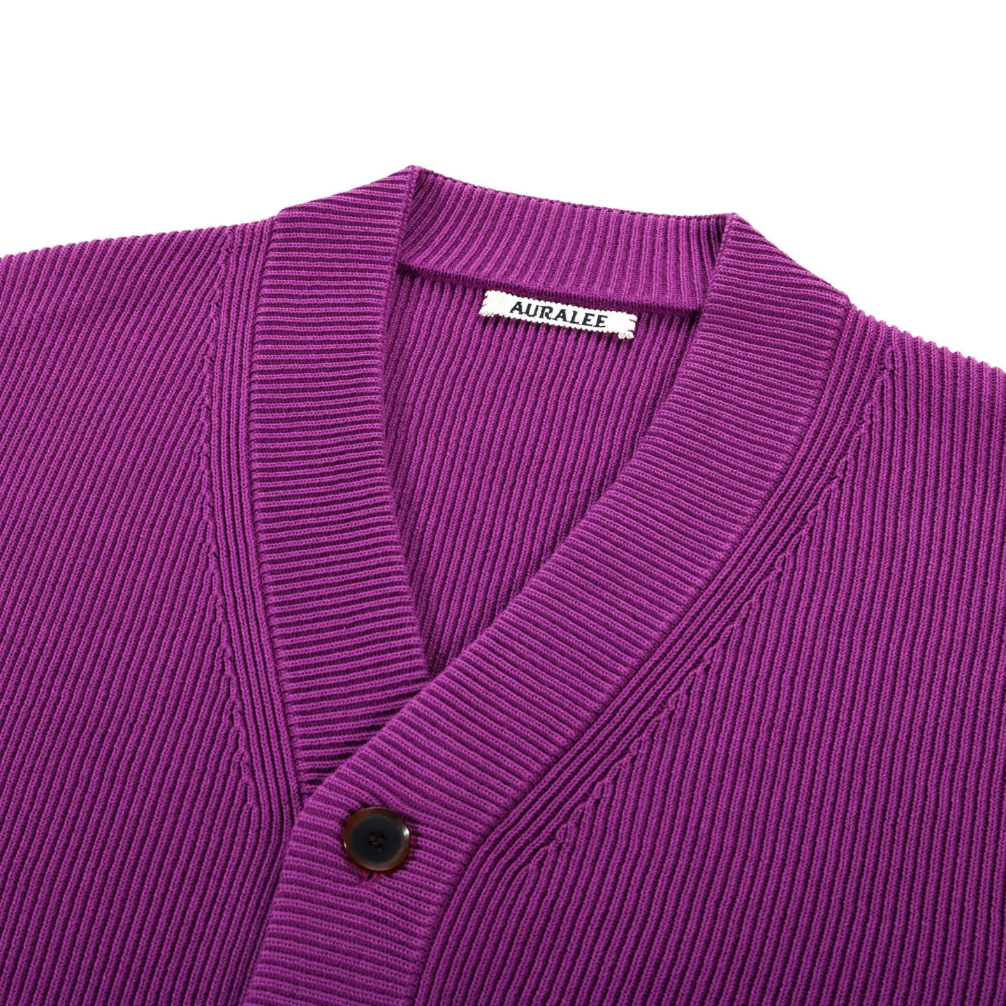 AURALEE SUPER HARD TWIST RIB KNIT CARDIGAN PURPLE