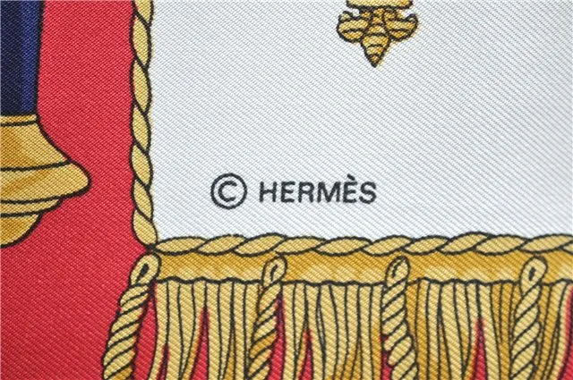 Auth HERMES Carre 90 Scarf "VUE DU CARROSSE DE LA GALERE" Silk Red Box 3913D