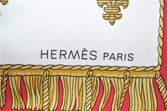 Auth HERMES Carre 90 Scarf "VUE DU CARROSSE DE LA GALERE" Silk Red Box 3913D