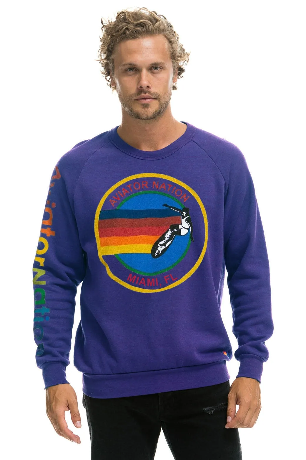 AVIATOR NATION MIAMI CREW SWEATSHIRT - PURPLE