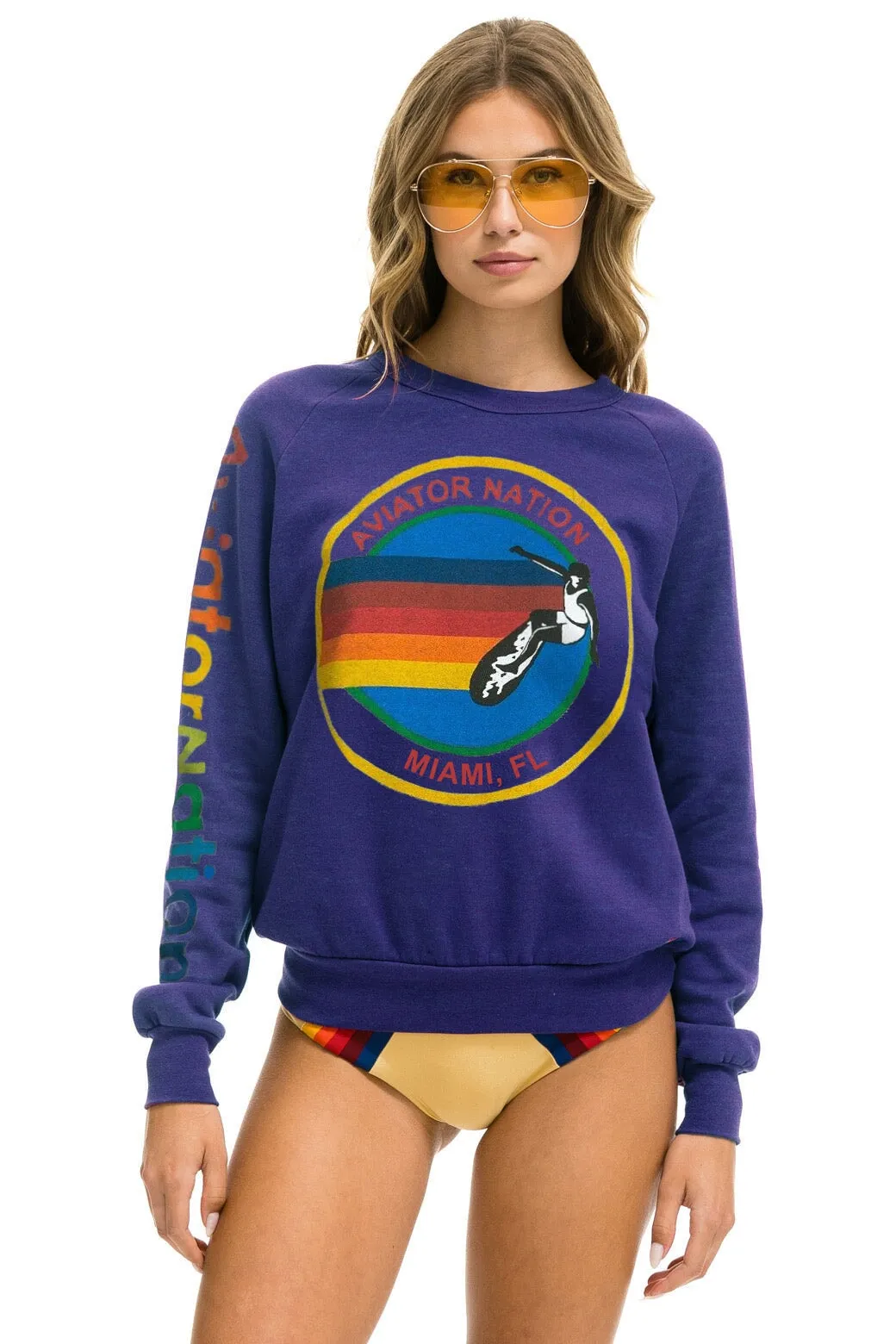 AVIATOR NATION MIAMI CREW SWEATSHIRT - PURPLE