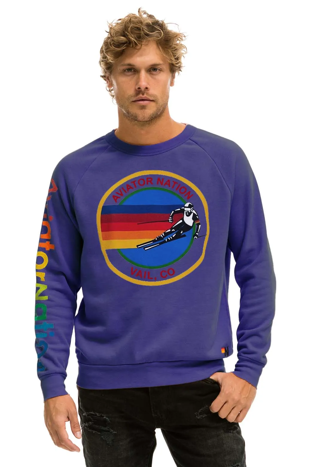 AVIATOR NATION VAIL CREW SWEATSHIRT - PURPLE