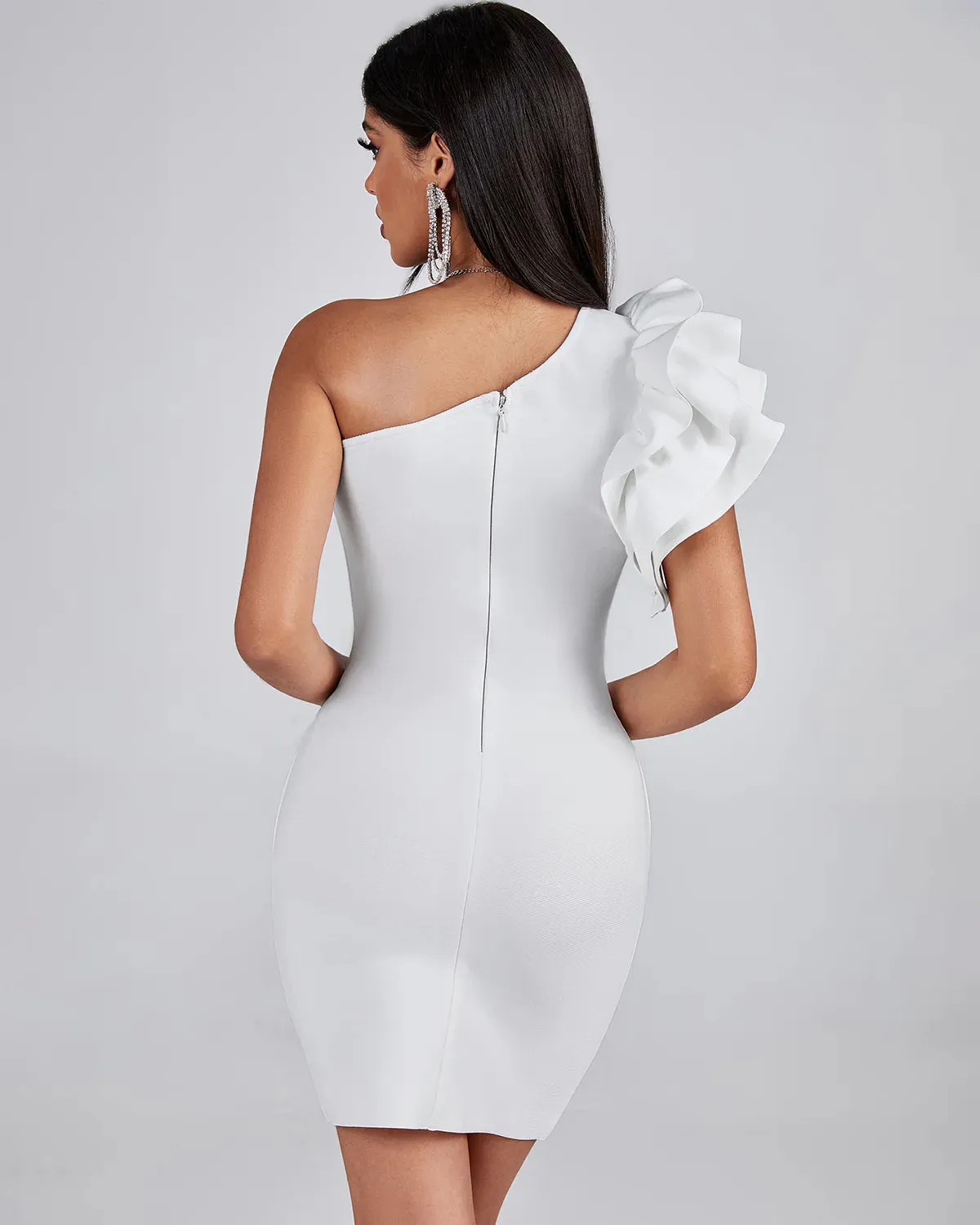 AZAHARA Ruffle One Shoulder Mini Bandage Dress