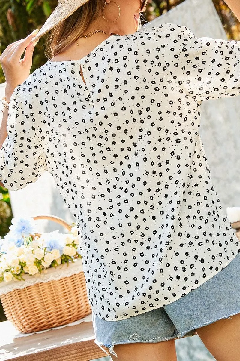 BALLON SLEEVE POLKA DOT TUNIC TOP