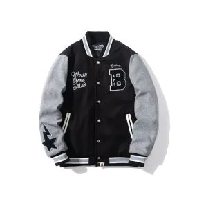 BAPE CREW VARSITY JACKET - World Gone Mad BLACK GREY