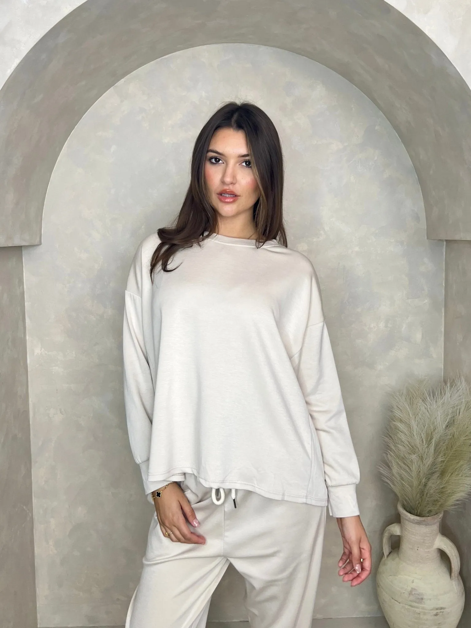 Beige Round Neck Sweatshirt