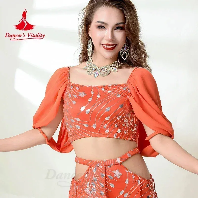 Belly Dancer Costume for Women Half Sleeves Top printing Long Skirt 2pcs Adult Oriental Belly Dancing Performance Clothing