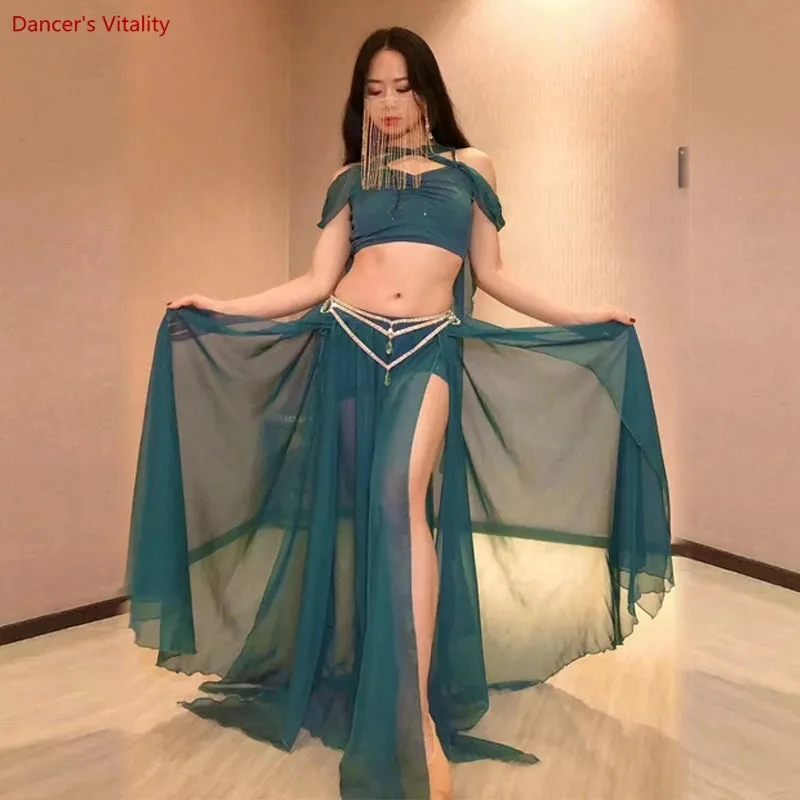 Bellydance Costume Luxory Women Belly Dance Chiffon Sleevless Top long Skirt 2pcs Cusomzied Adult Children Oriental Outfit Wear