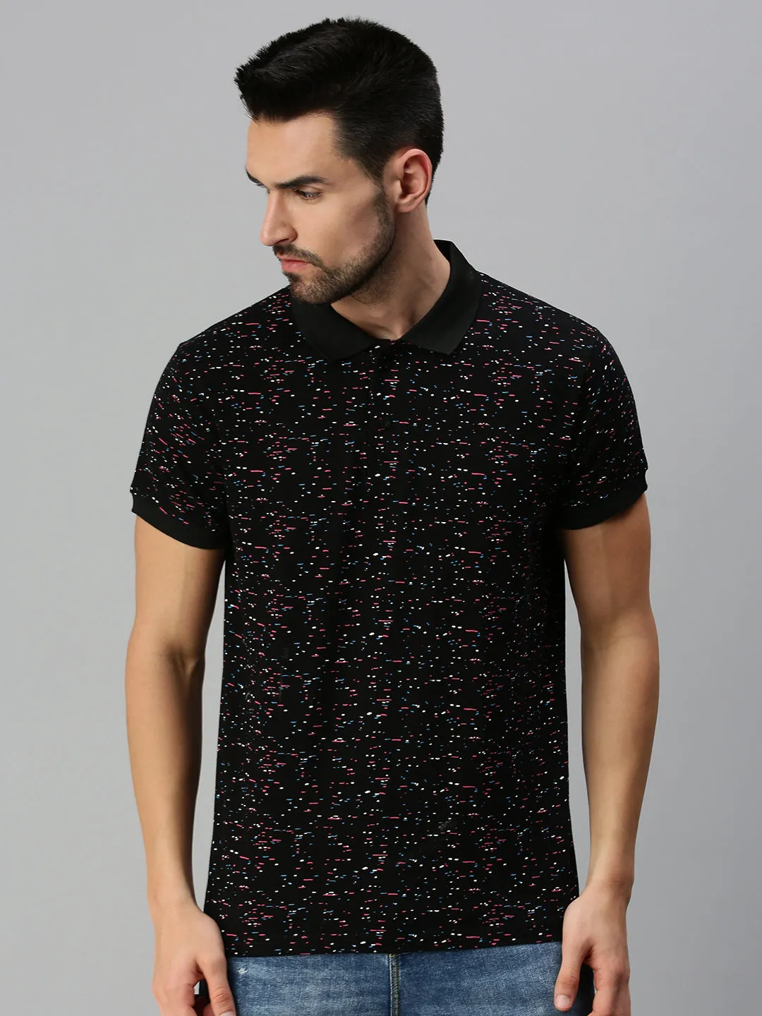 Black Printed Polo T-shirt