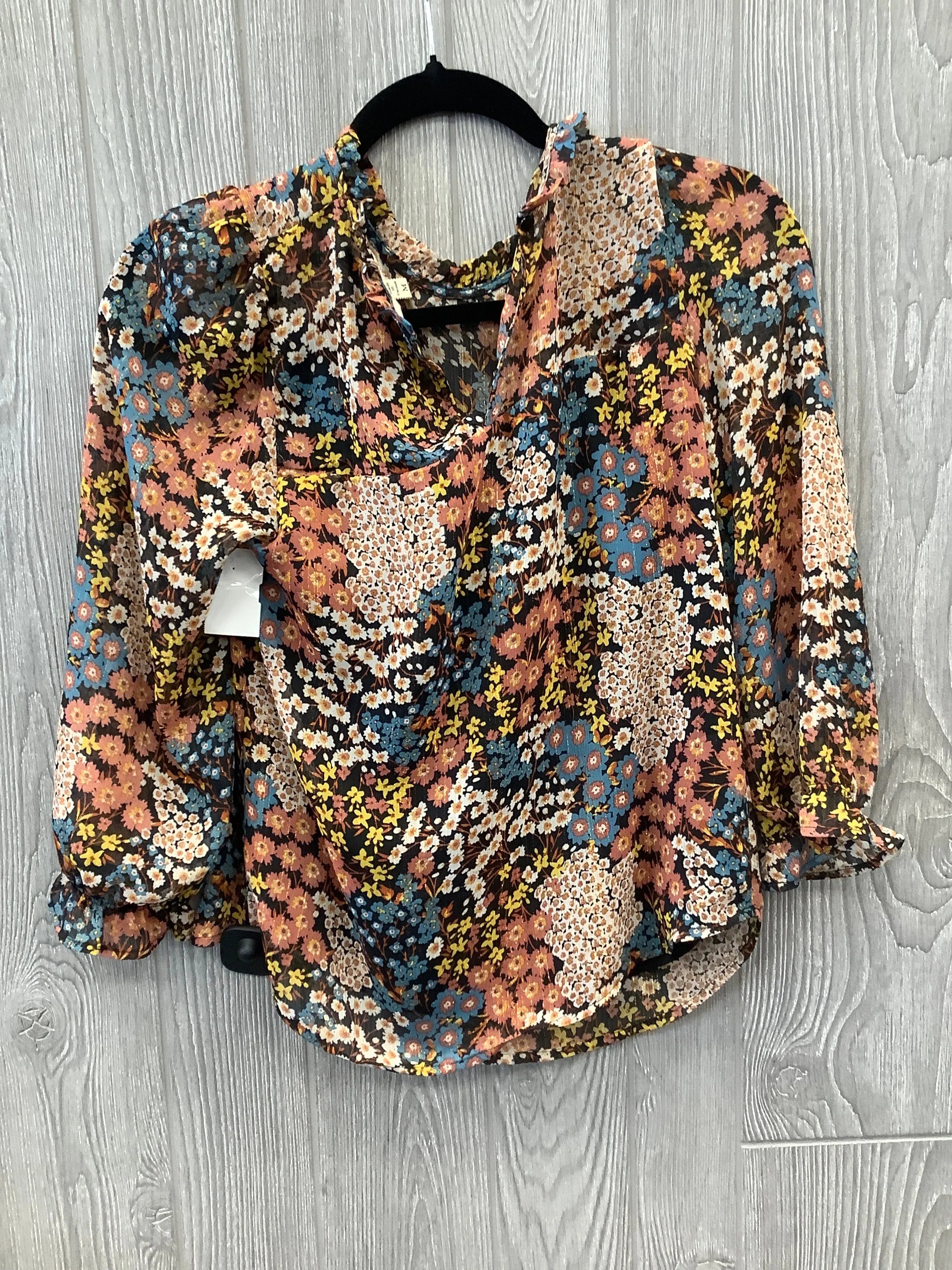 Blouse Long Sleeve By Monteau In Multi-colored, Size: M