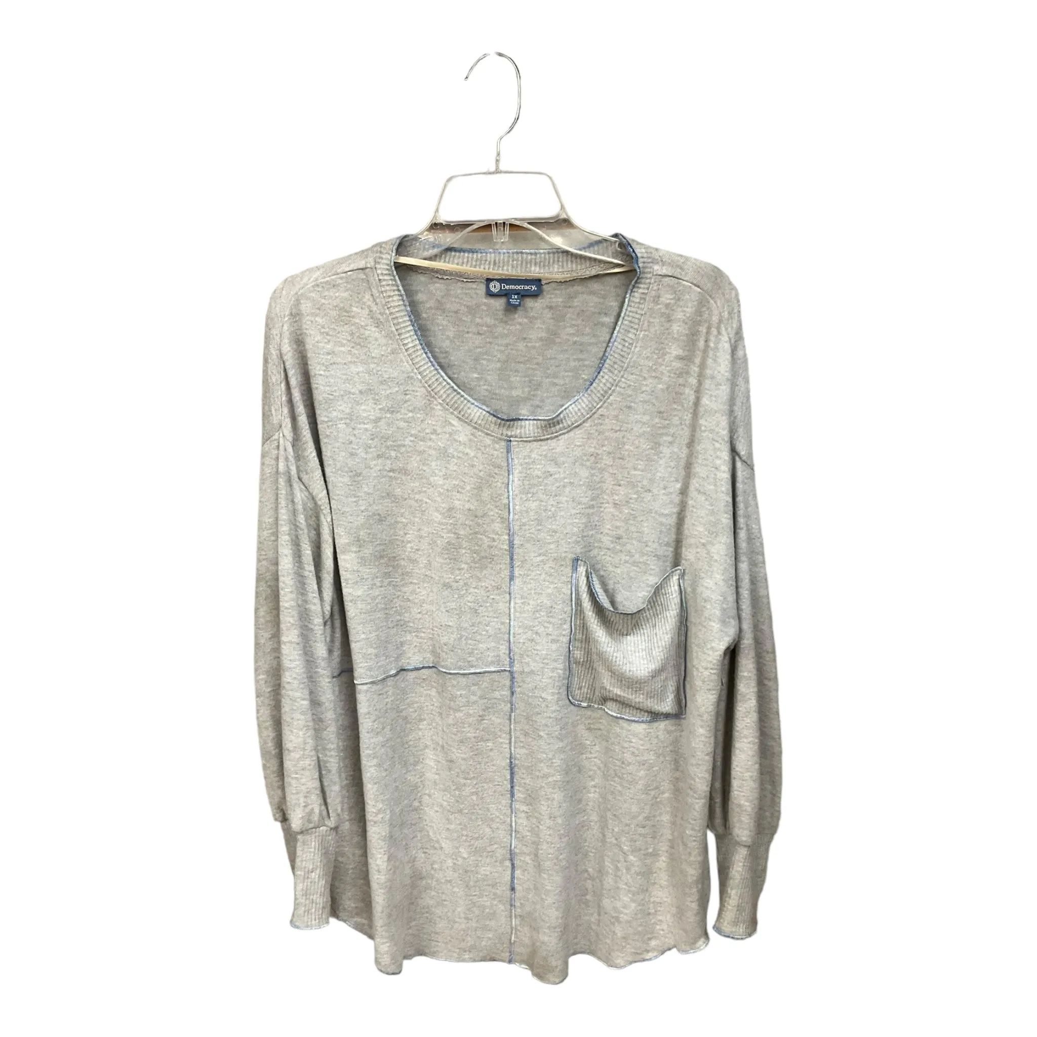 Blue & Grey Top Long Sleeve Democracy, Size 1x