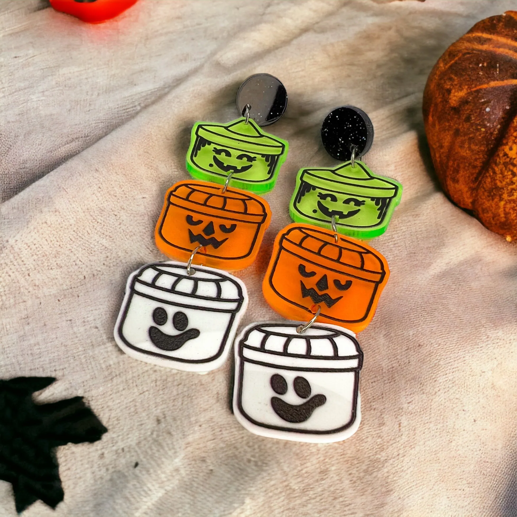 Boo Buckets Earrings - Halloween Earrings, McDonald’s Halloween, Flower Halloween, Halloween Jewelry, Halloween Earrings, Halloween Costume, Sugar Skull