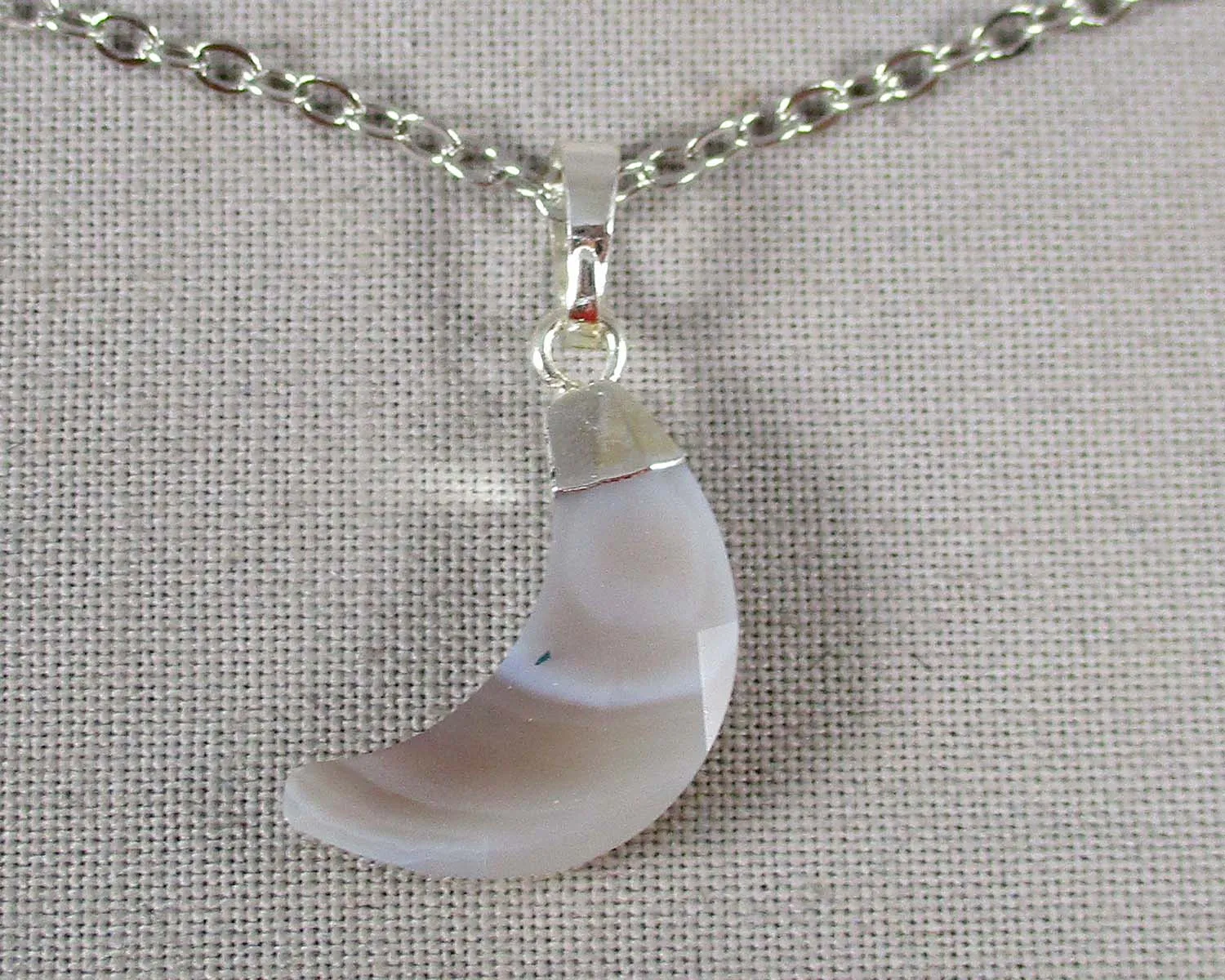 Botswana Agate Stone Moon Pendant Necklace 1pc