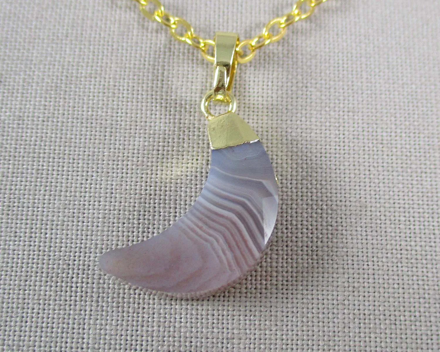 Botswana Agate Stone Moon Pendant Necklace 1pc