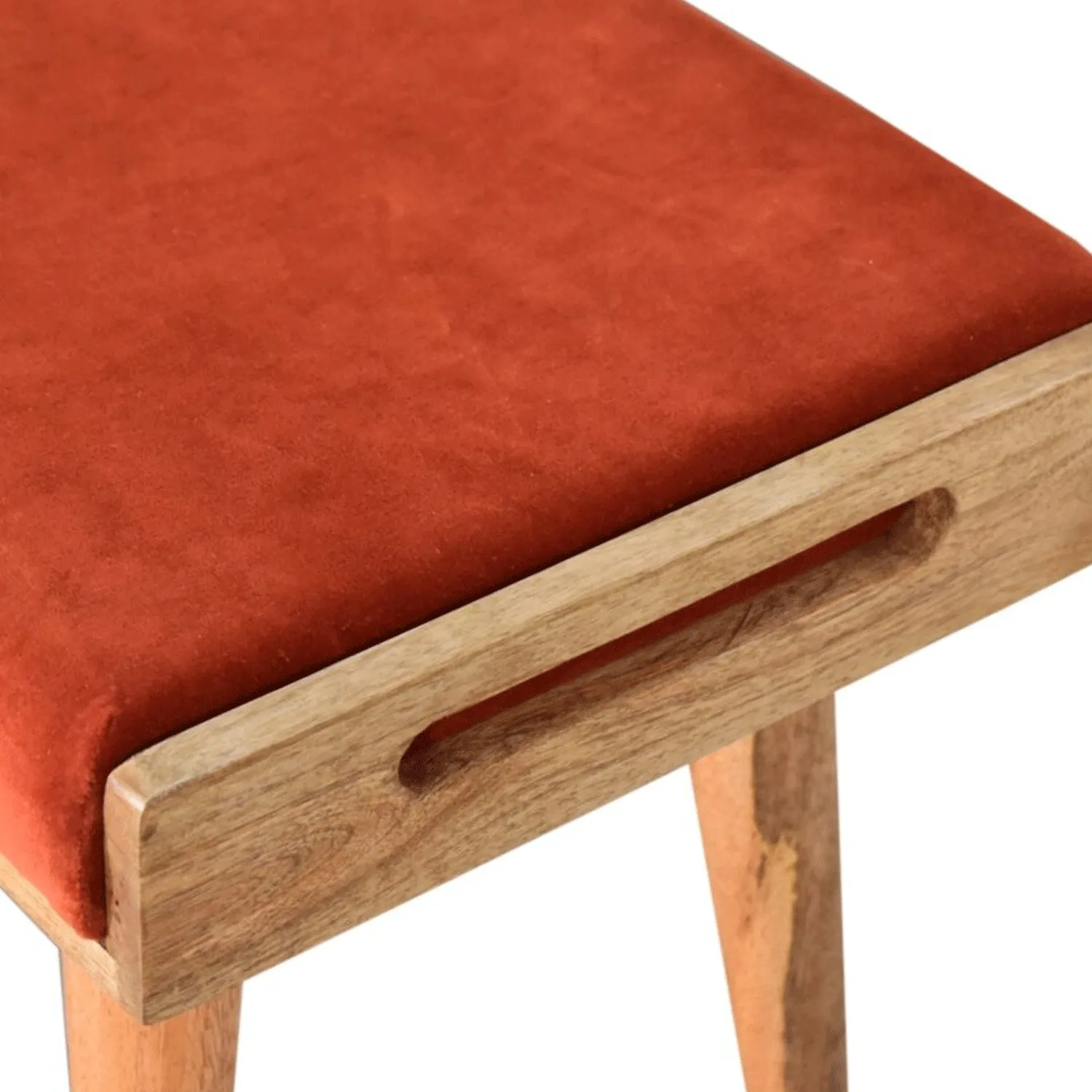 Bourton Brick Red Velvet Tray Style Footstool