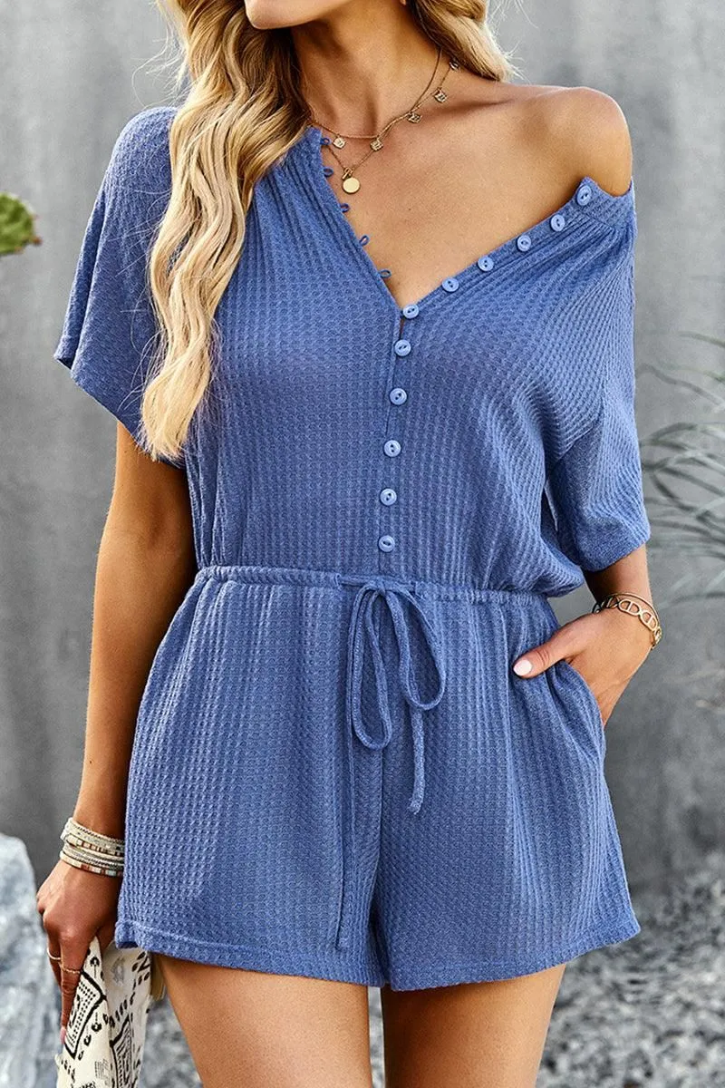 BUTTON UP TIED WAIST ROMPER