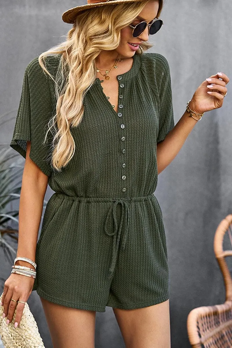 BUTTON UP TIED WAIST ROMPER