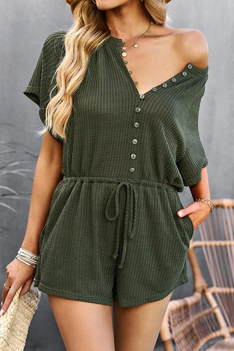 BUTTON UP TIED WAIST ROMPER