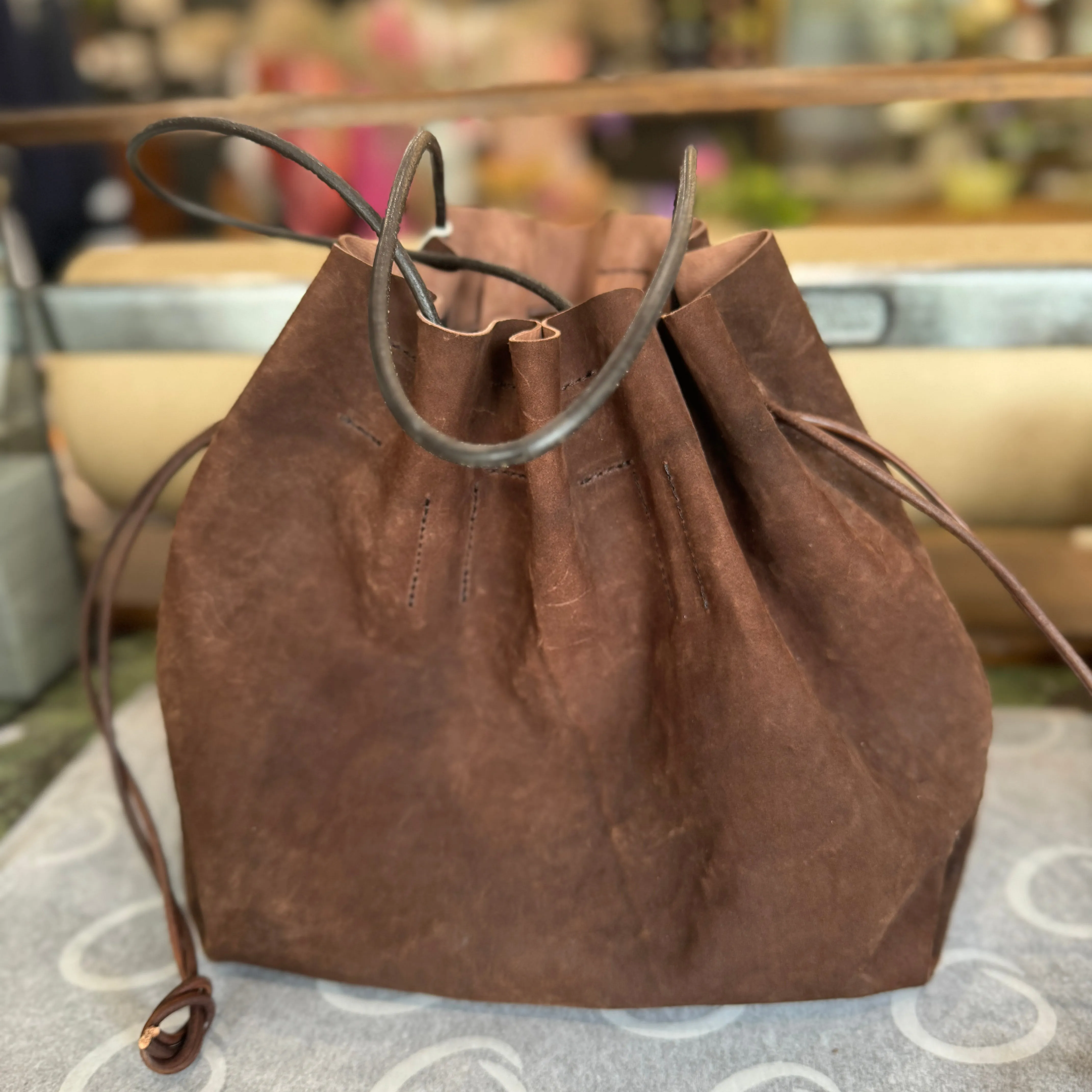 Calf suede drawstring tote bag (med)