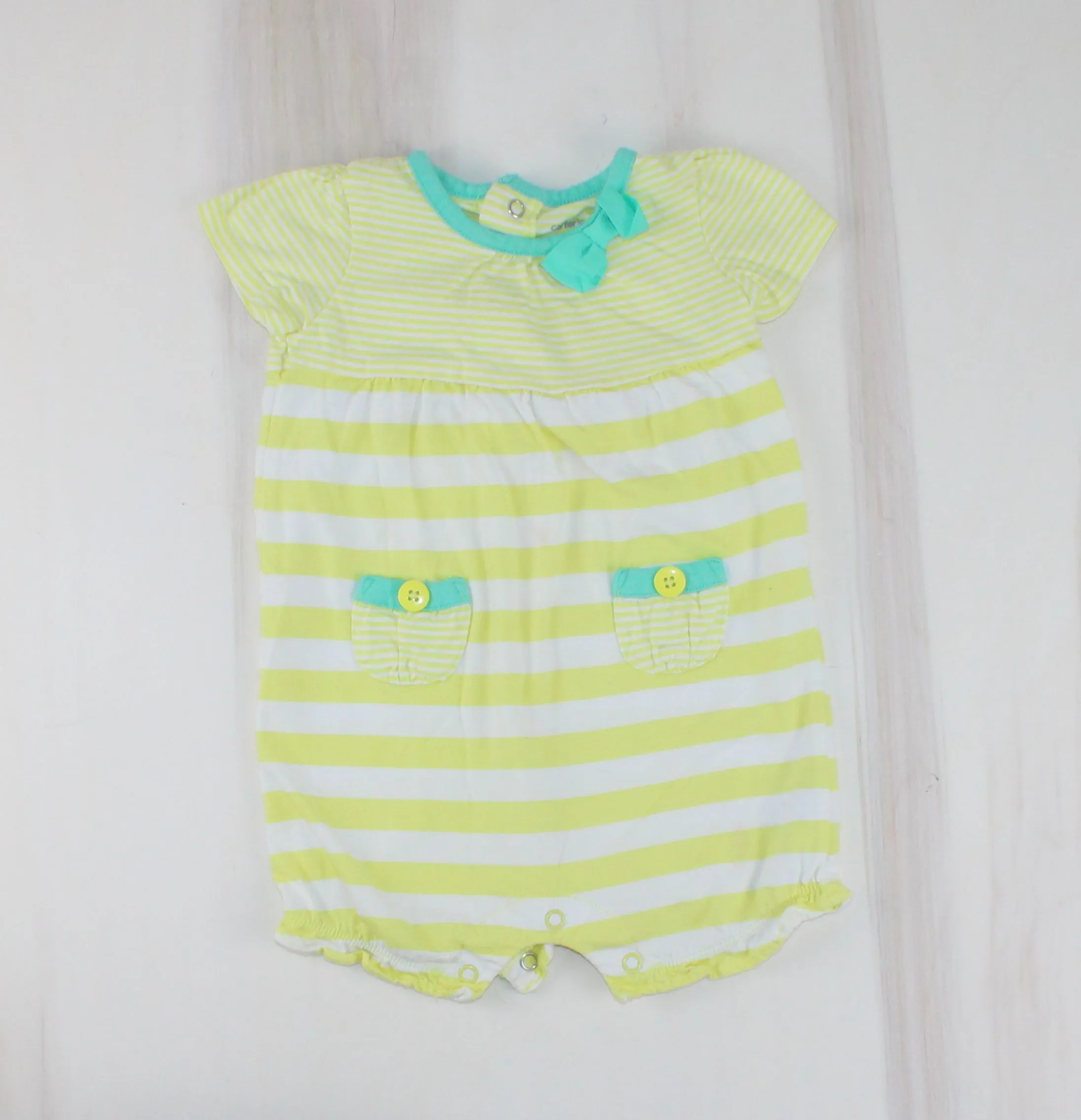 CARTERS YELLOW STRIPED ROMPER 6M EUC