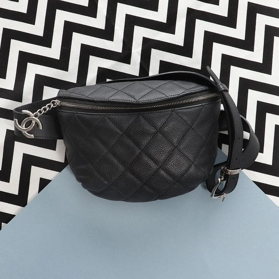 Chanel Black Quilted Caviar Uniform Waist Bag  