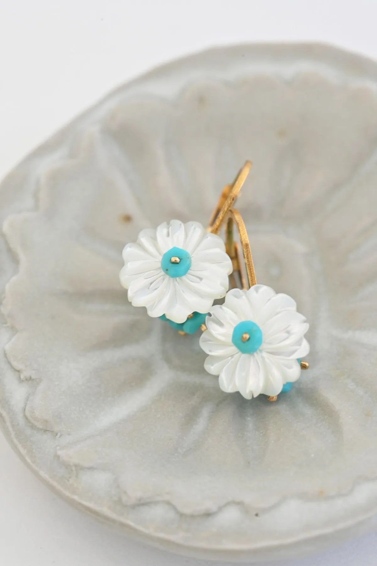 Chrysanthemum Earrings, White Flowers