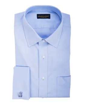 Classic Fit Blue Solid Spread Collar French Cuff Supima® Cotton Non-Iron Pinpoint Oxford Dress Shirt