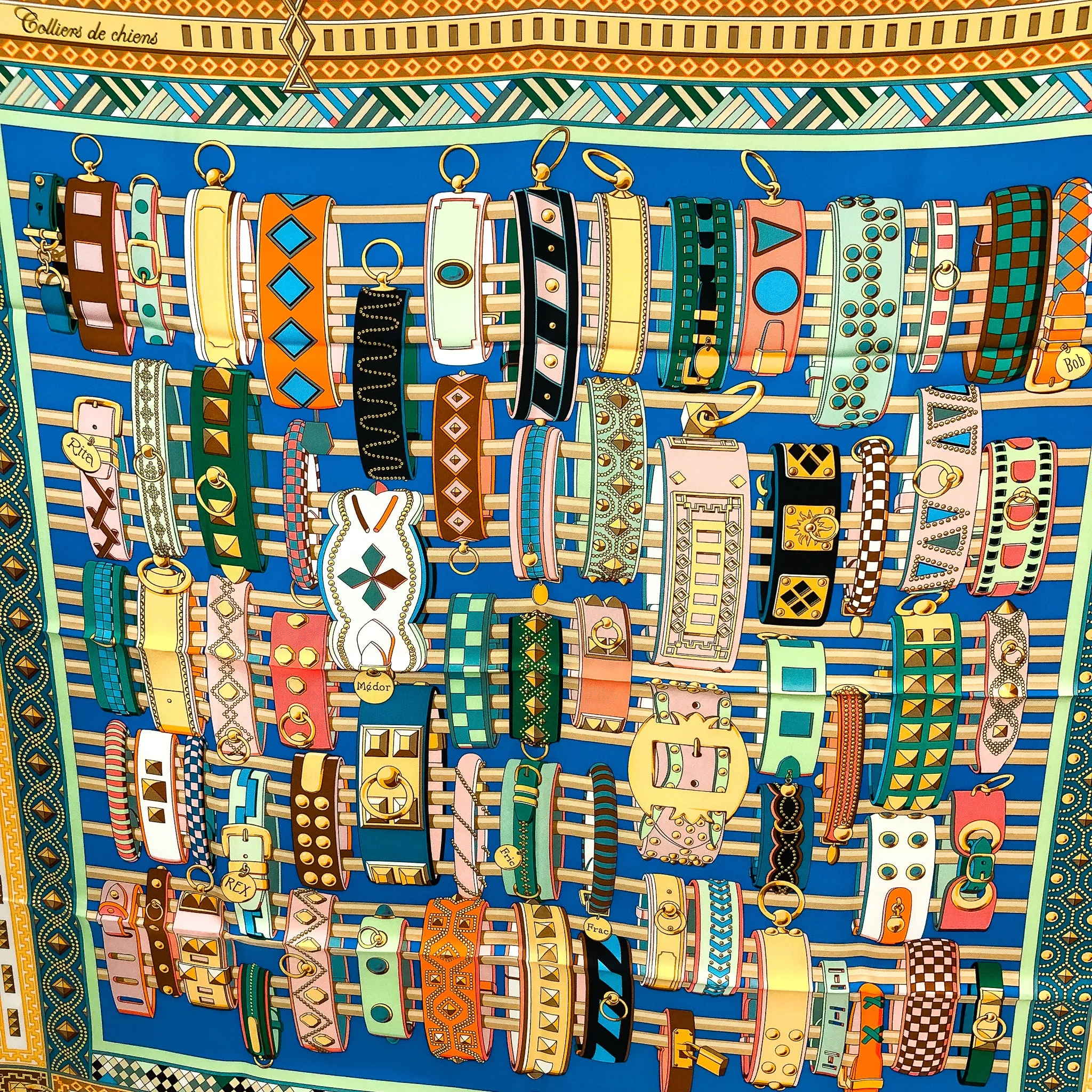 Colliers de Chiens Hermes Scarf by Virginie Jamin 90 cm Silk Twill