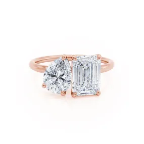 COMET - Toi Et Moi Lab Diamond Emerald & Pear Cut Ring 18k Rose Gold