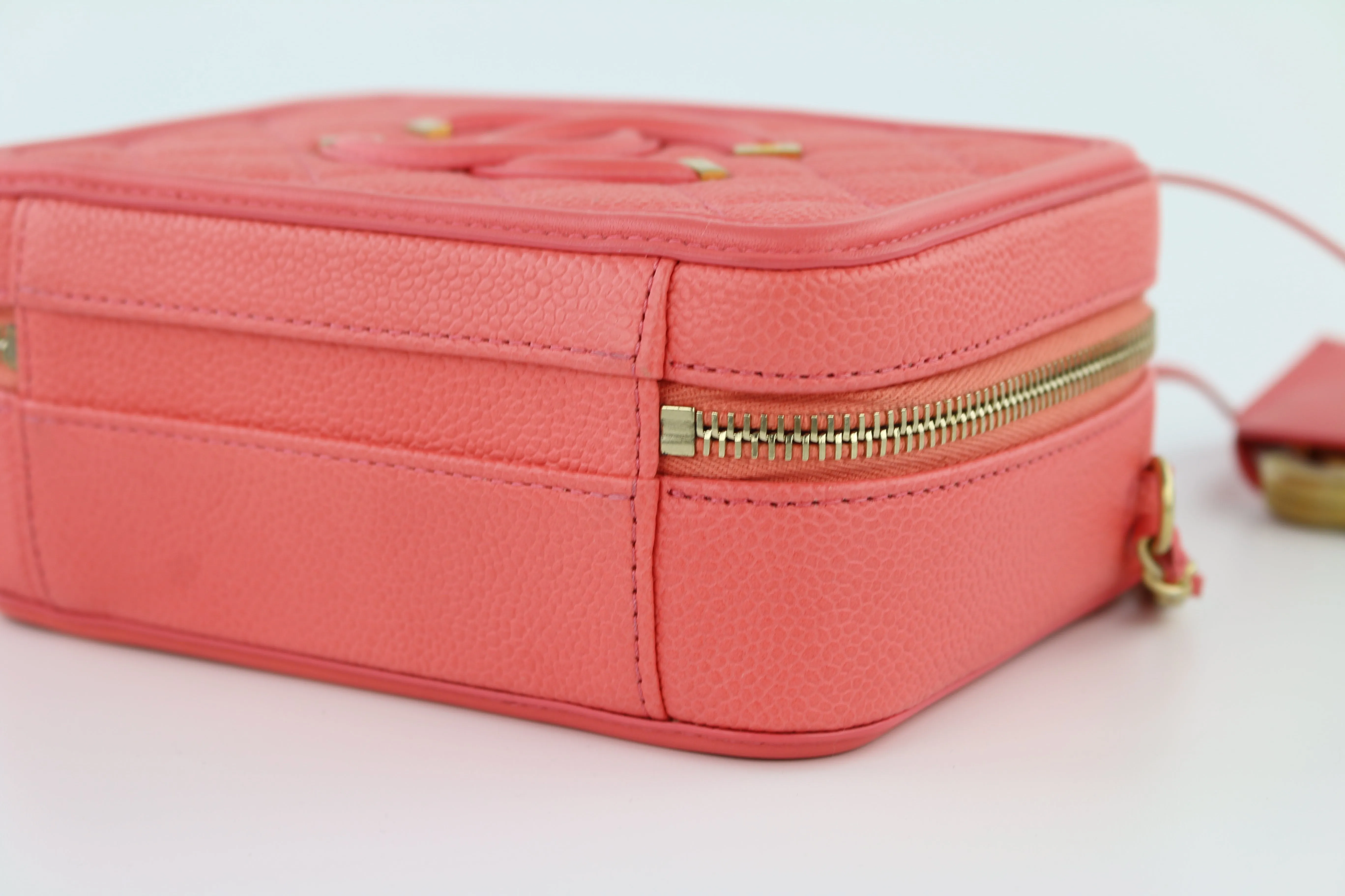 Coral Pink Caviar Mini Filigree Vanity Case