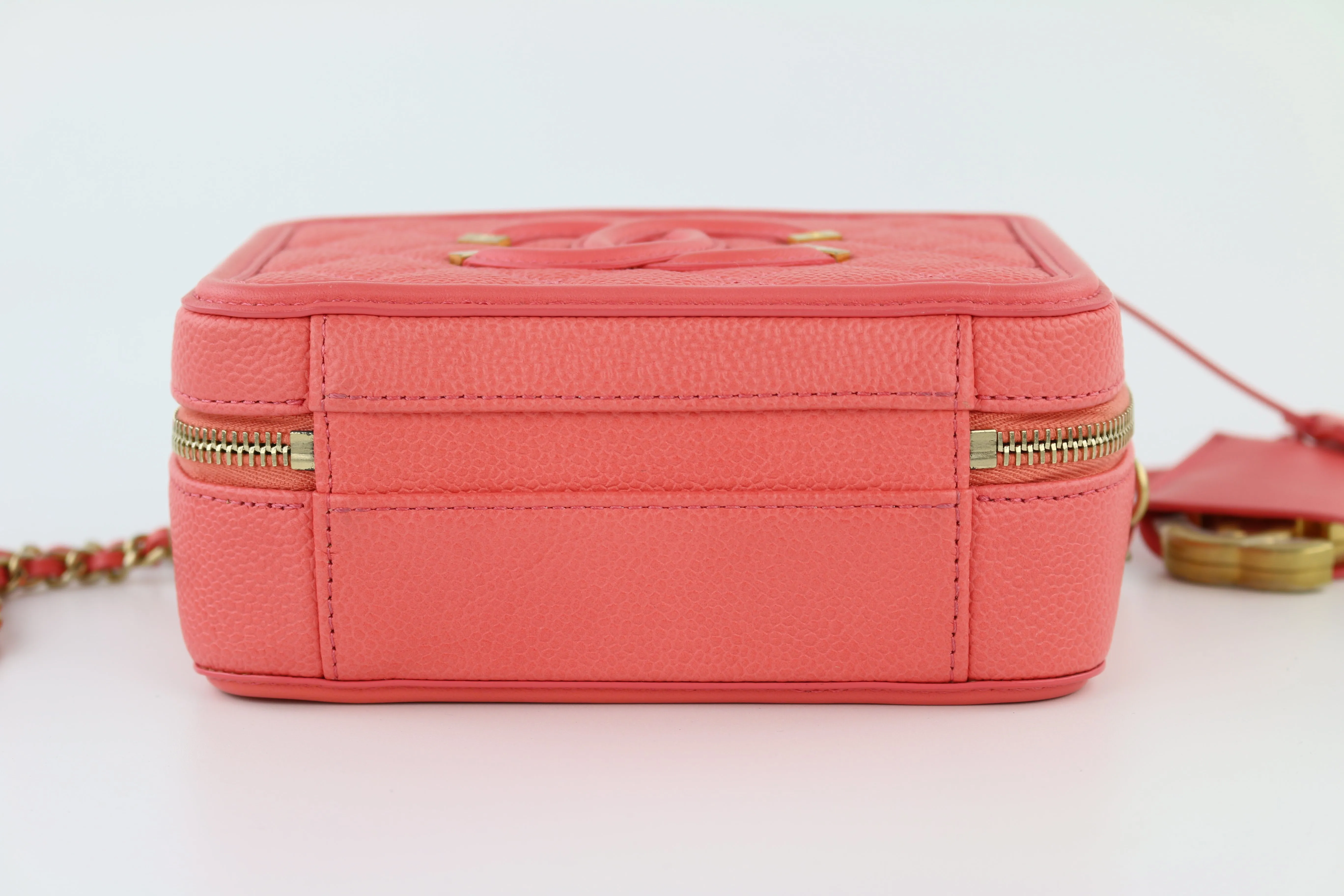 Coral Pink Caviar Mini Filigree Vanity Case