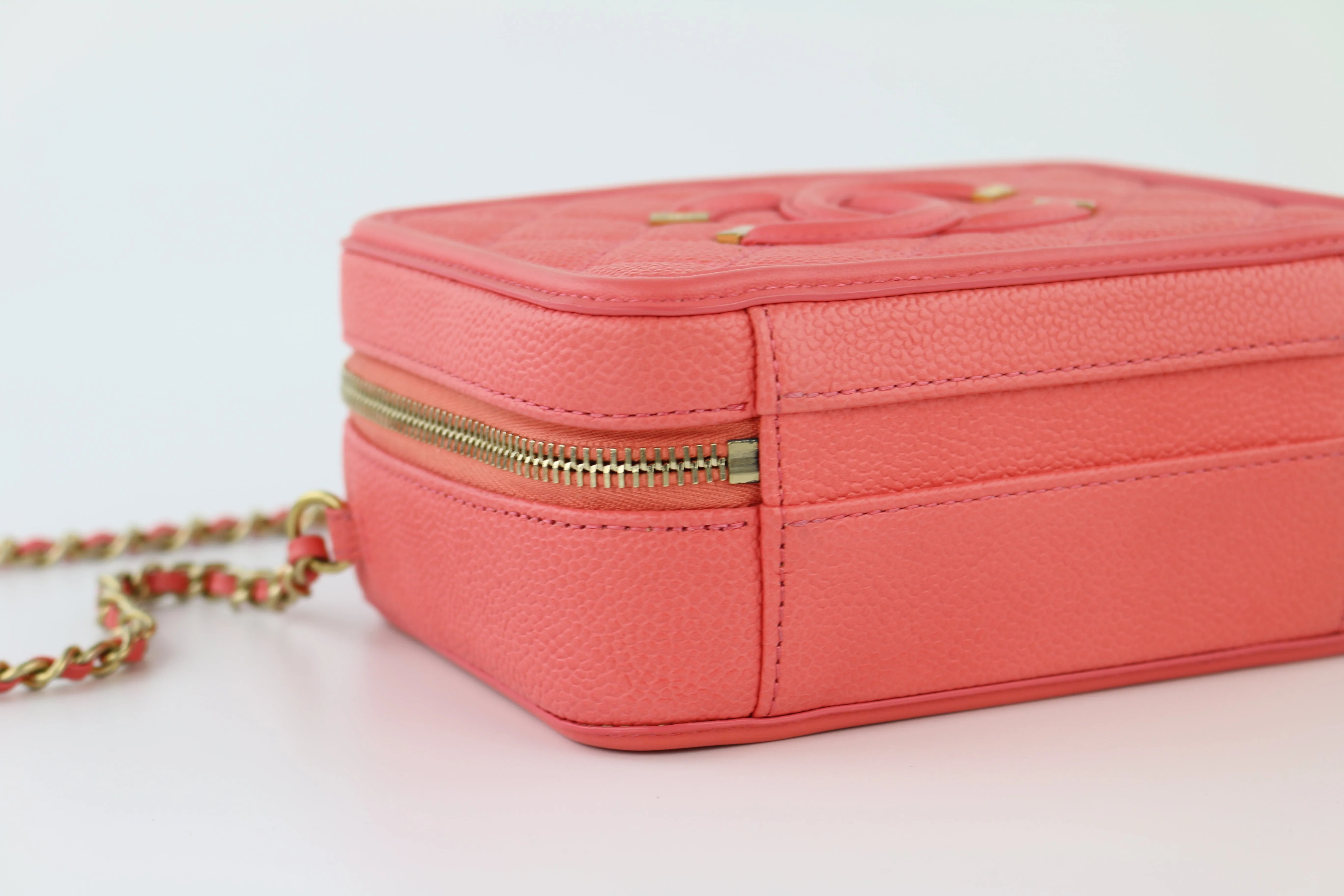 Coral Pink Caviar Mini Filigree Vanity Case