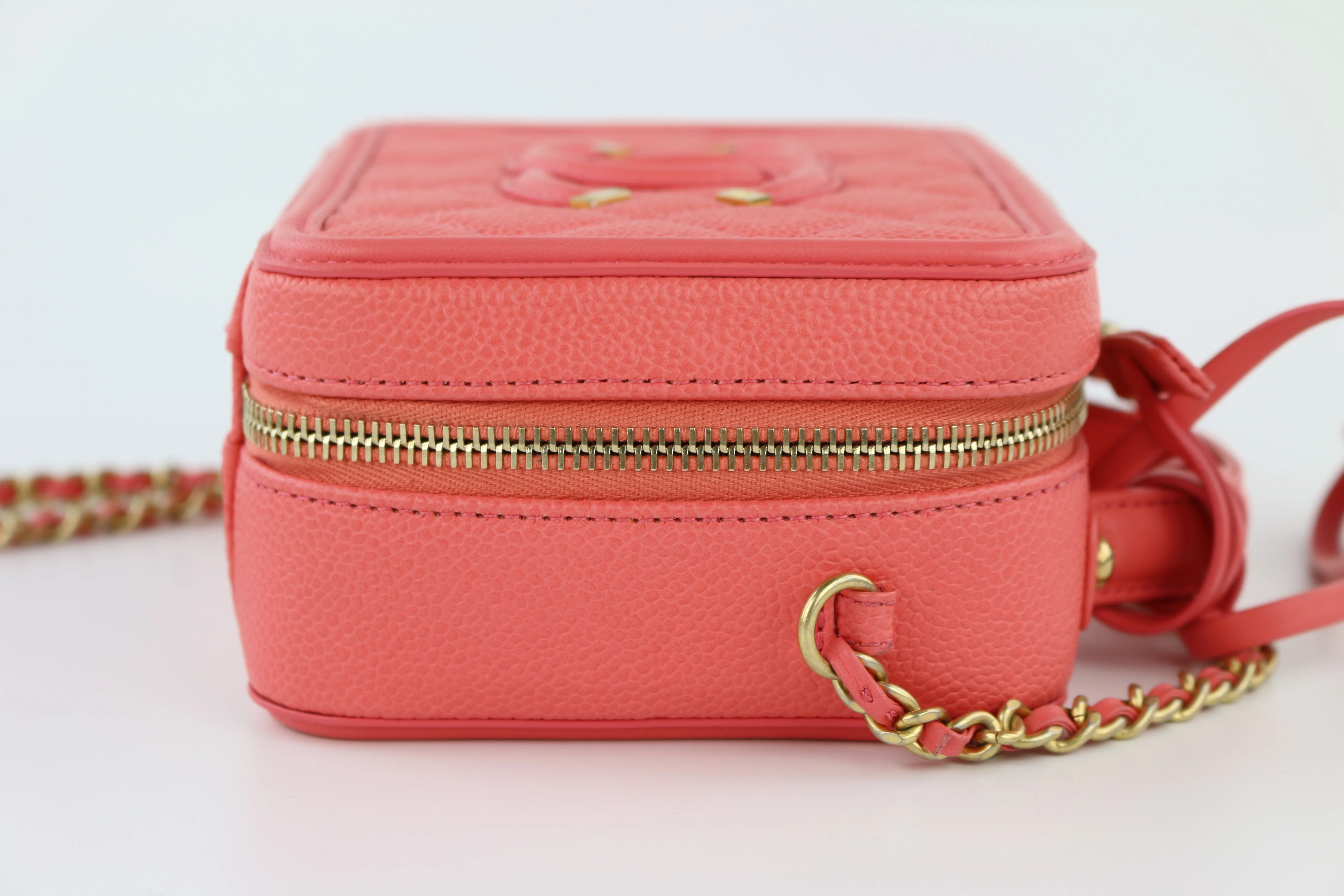 Coral Pink Caviar Mini Filigree Vanity Case