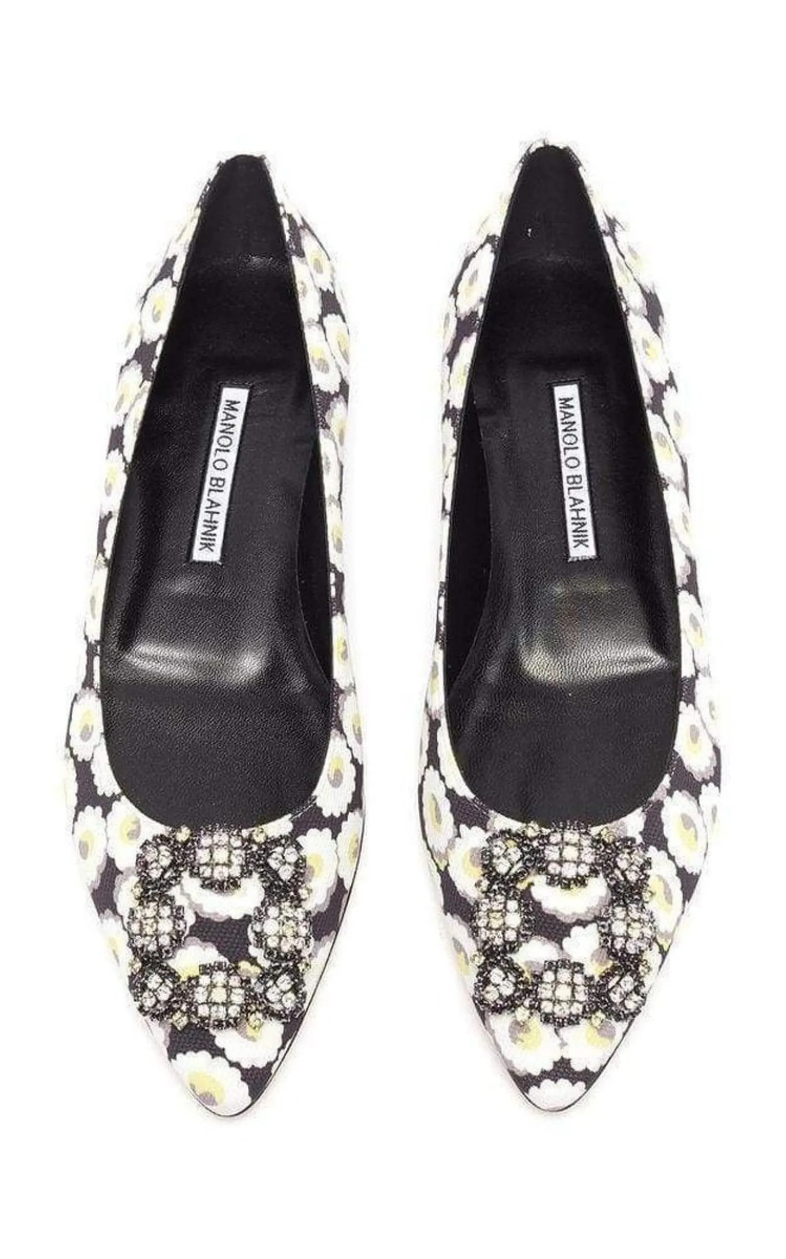 Crystal Brooch Floral Print Flats