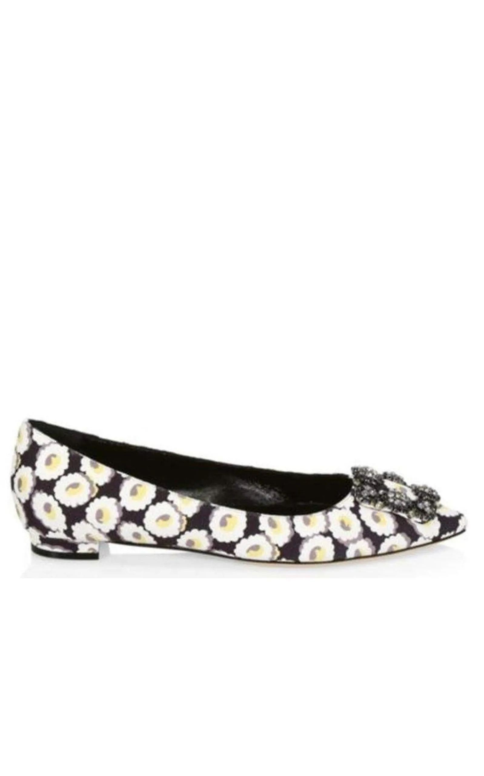 Crystal Brooch Floral Print Flats