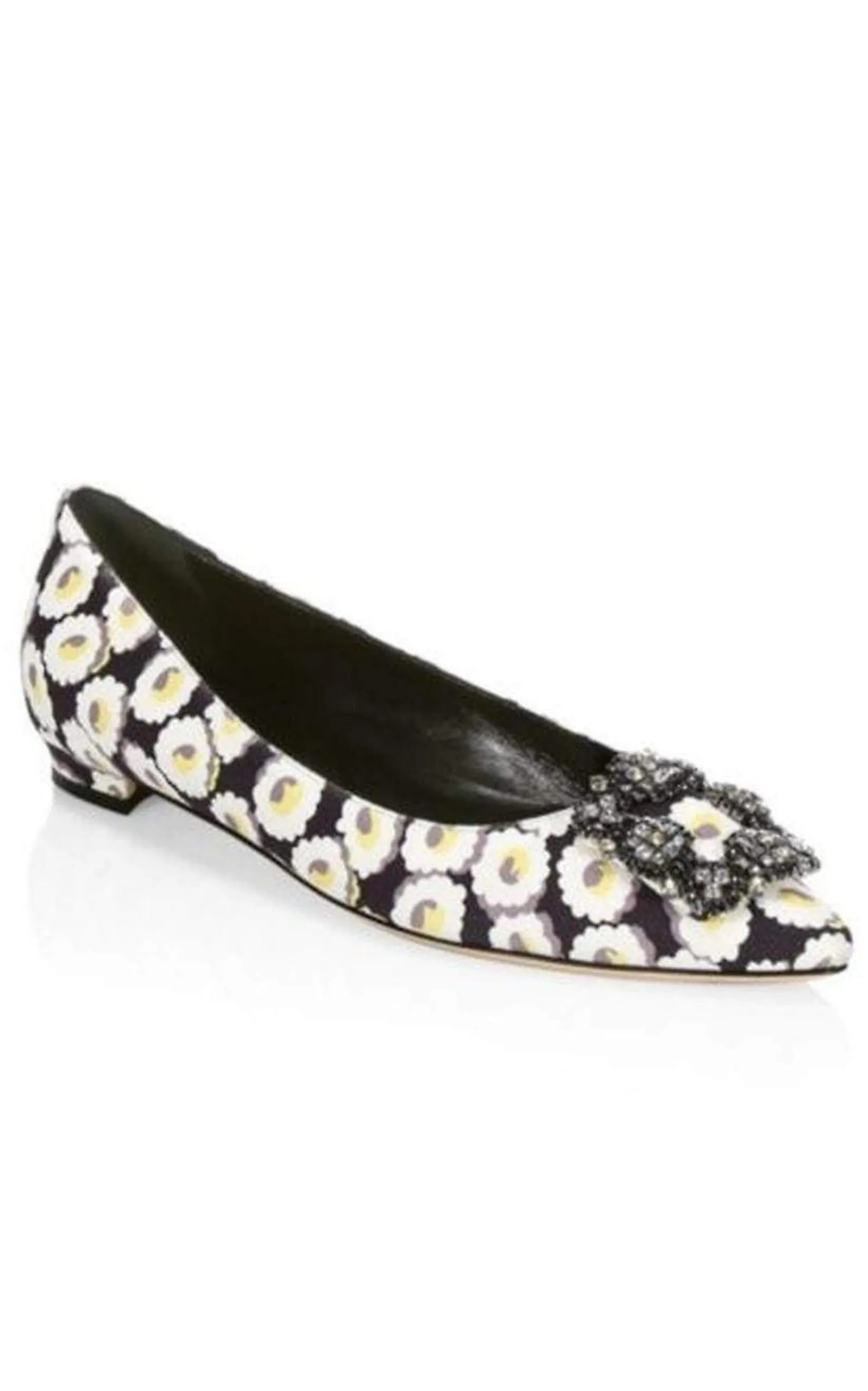 Crystal Brooch Floral Print Flats