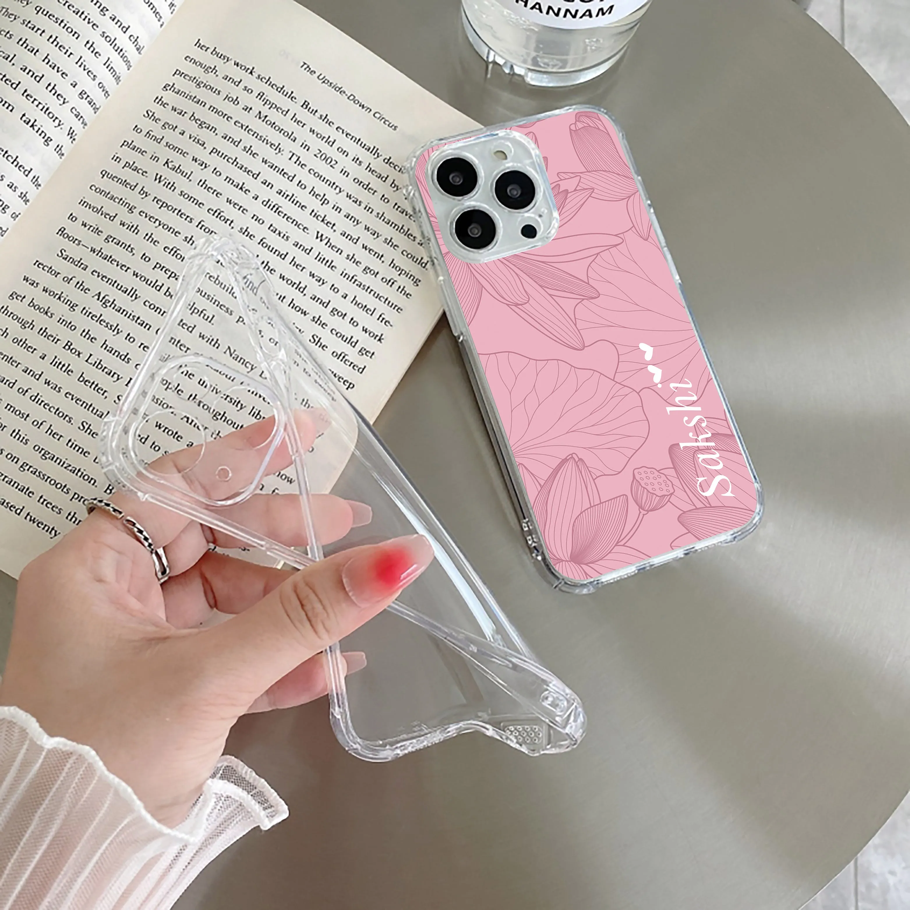 Customized luxury Peach leaves Transparent Silicon Case For iPhone