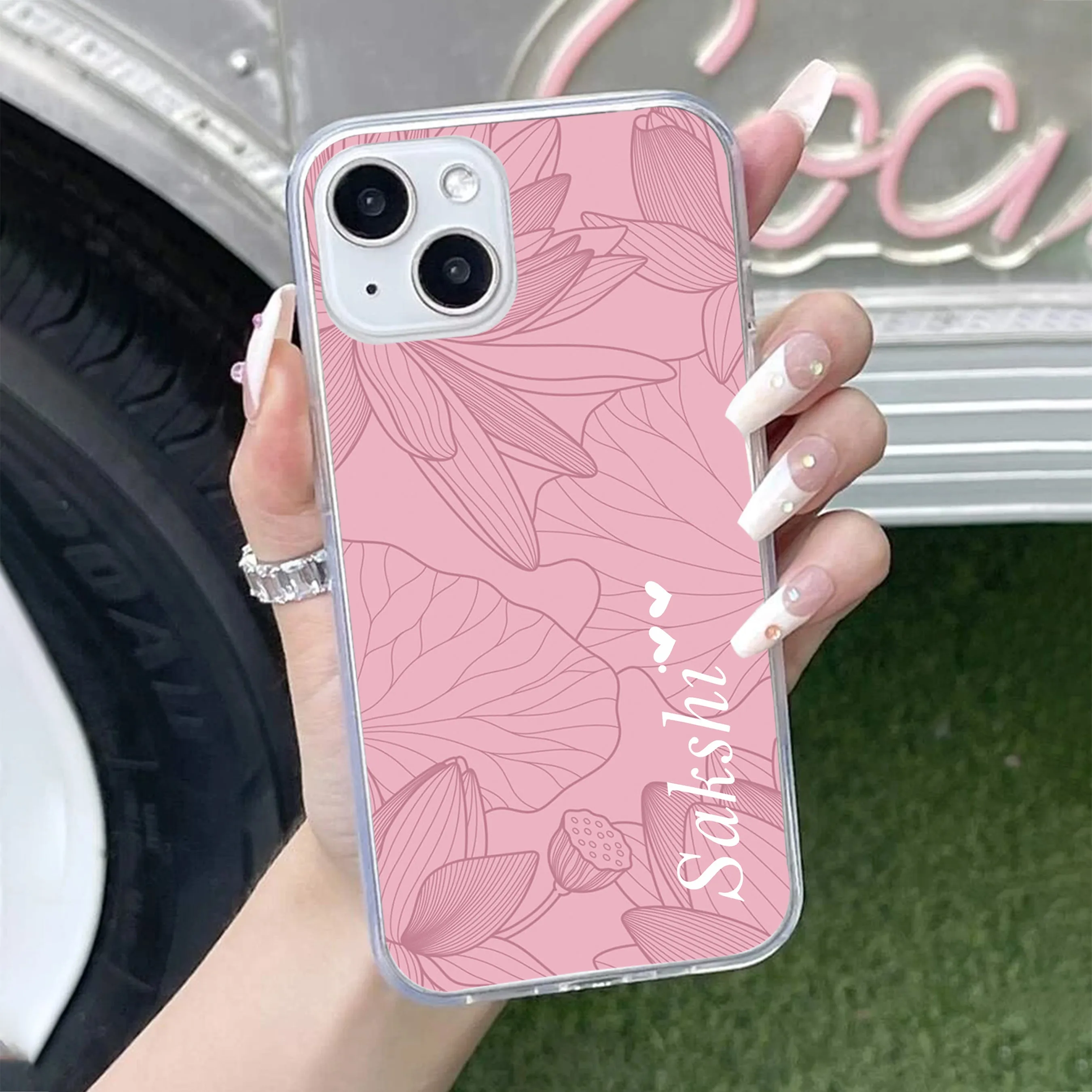 Customized luxury Peach leaves Transparent Silicon Case For iPhone