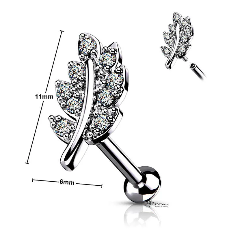 C.Z Paved Leaf Top on Internally Threaded Flat Back Stud - Silver