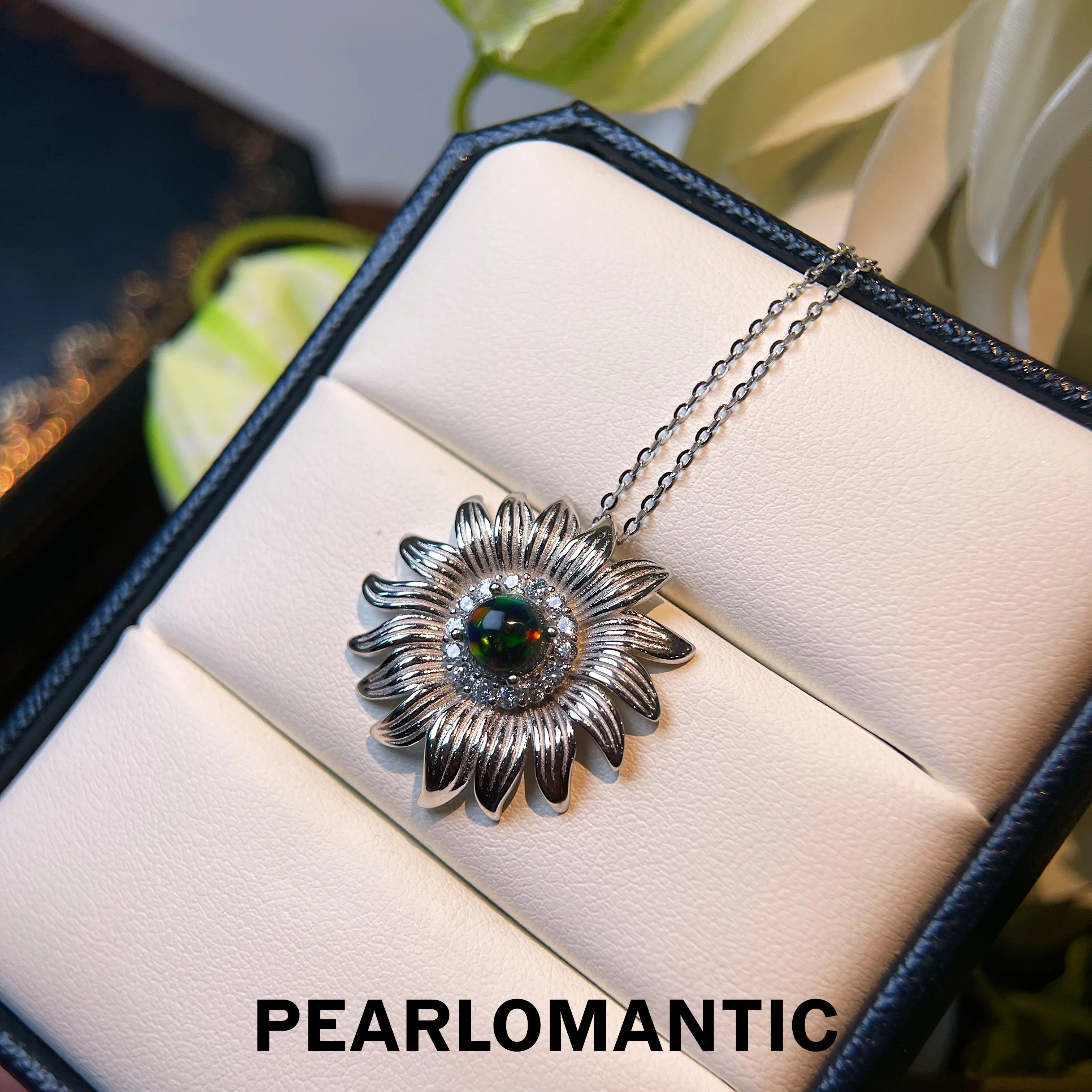 [Designer's Choice] S925 Silver Black Opal Sunflower Design Pendants