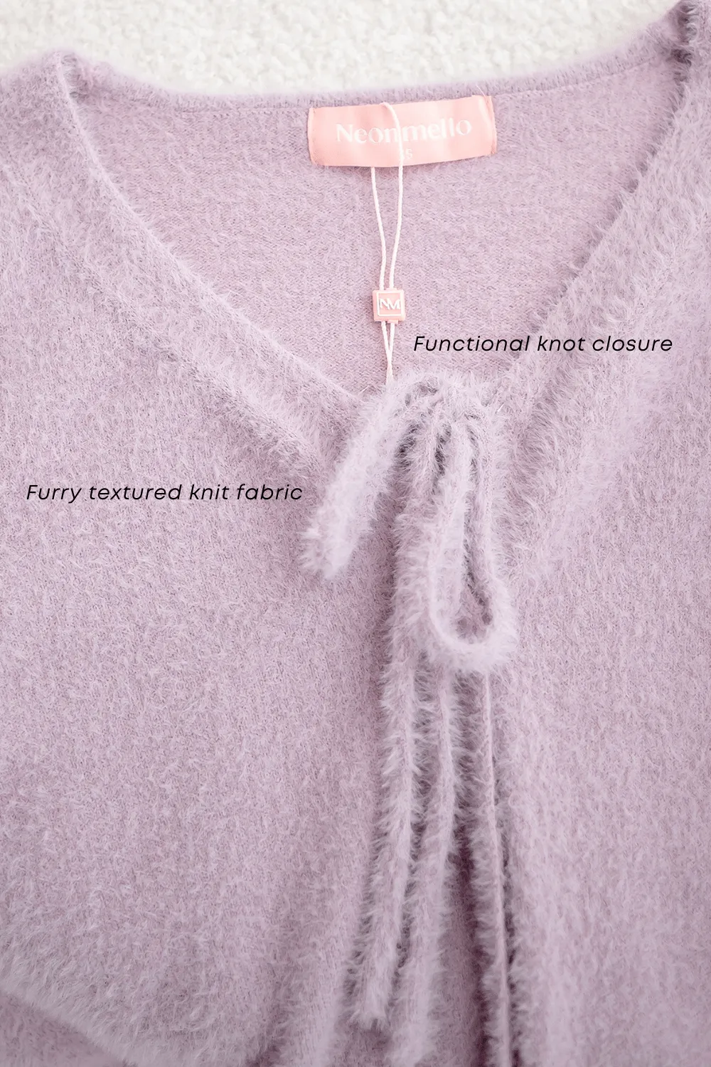 ELIZ BOW FURRY CARDIGAN IN LILAC