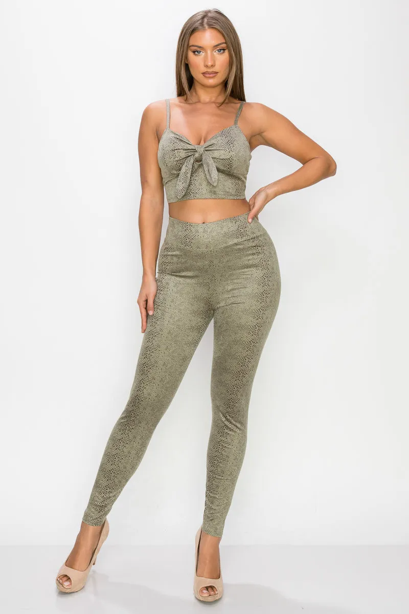 Embossed Snake Print Leggings Set