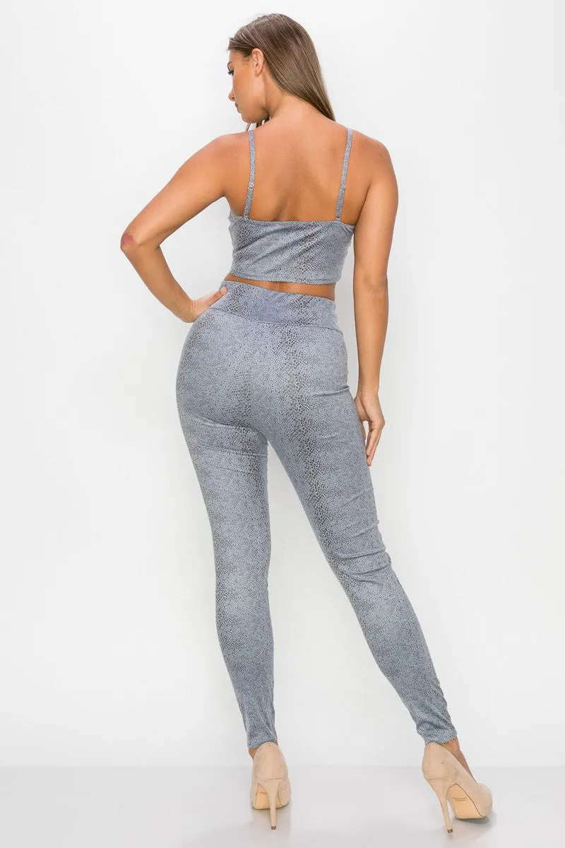 Embossed Snake Print Leggings Set