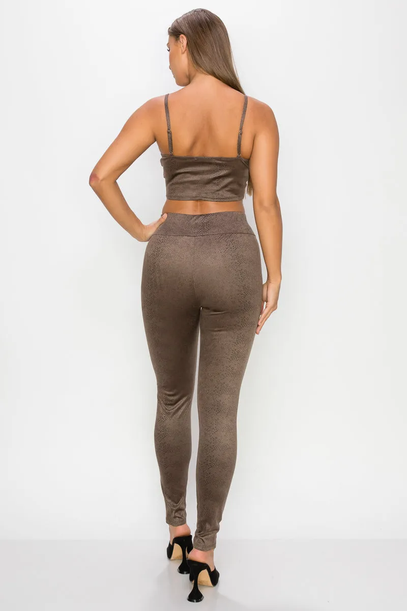 Embossed Snake Print Leggings Set