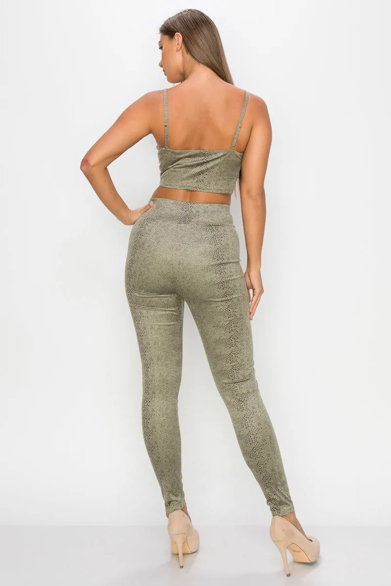 Embossed Snake Print Leggings Set