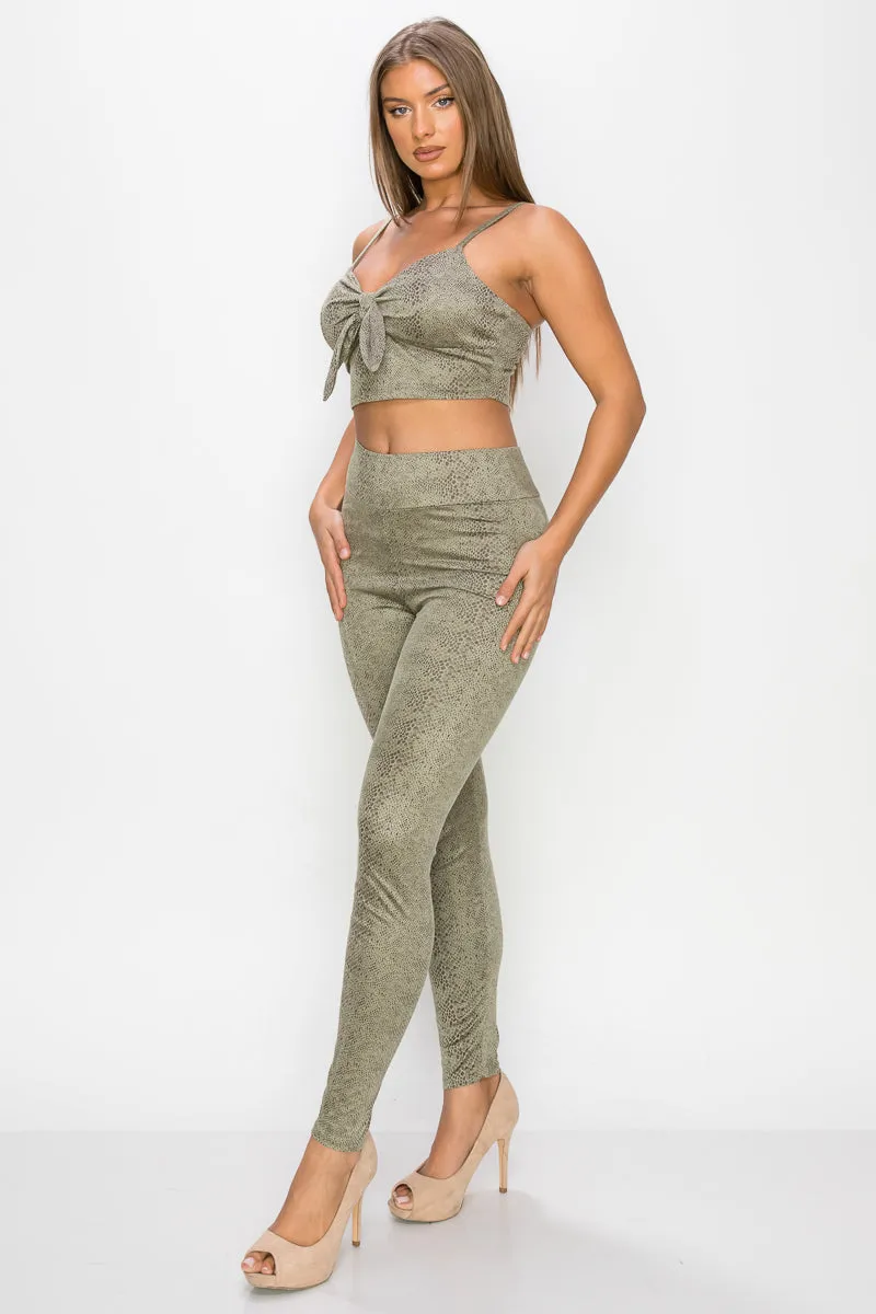 Embossed Snake Print Leggings Set