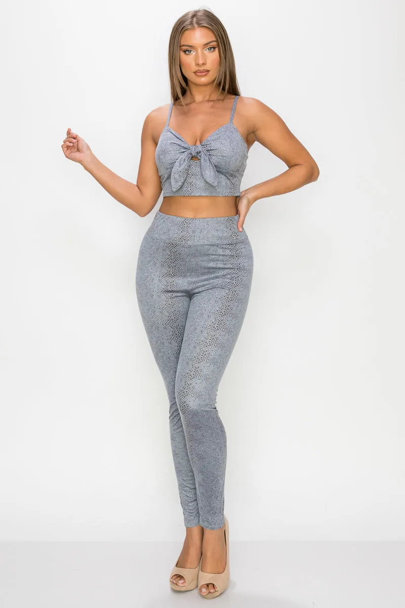 Embossed Snake Print Leggings Set