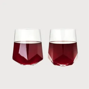 Faceted Stemless Crystal Wine Glasses - Set of 2