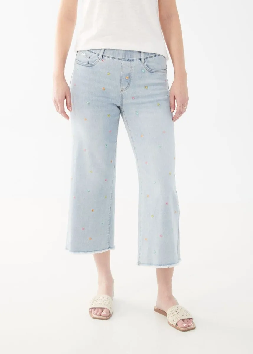 FDJ Embroidered Pull-On Wide Crop Denim Jeans 2538669 S24