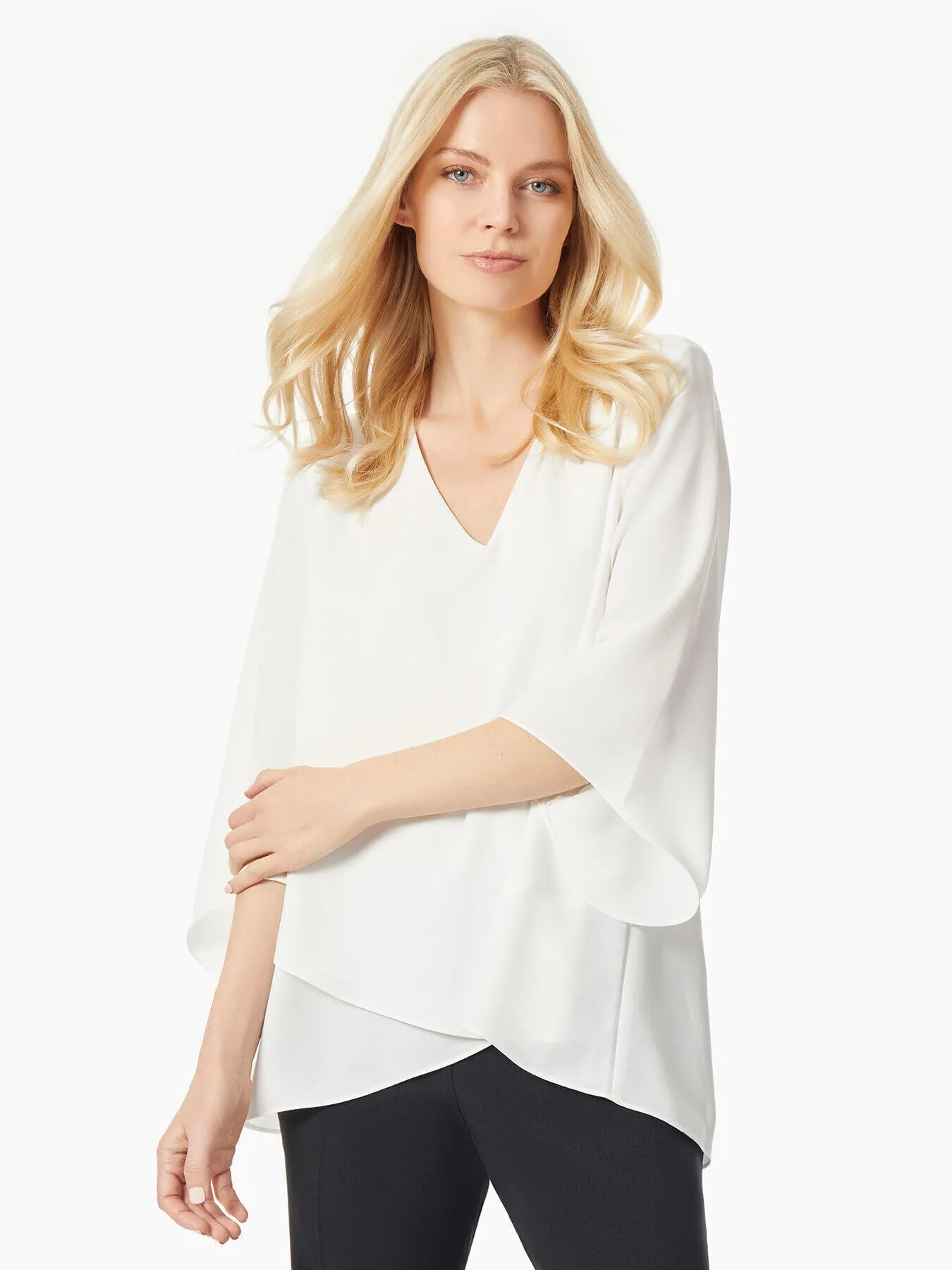 Flutter Sleeve Crepe de Chine Crossover Tunic